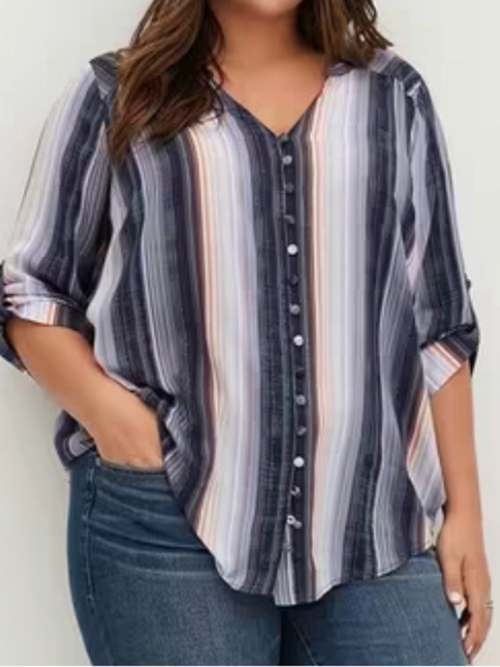 Torrid Harper Striped Button-Front Blouse – Size 2 / 2X